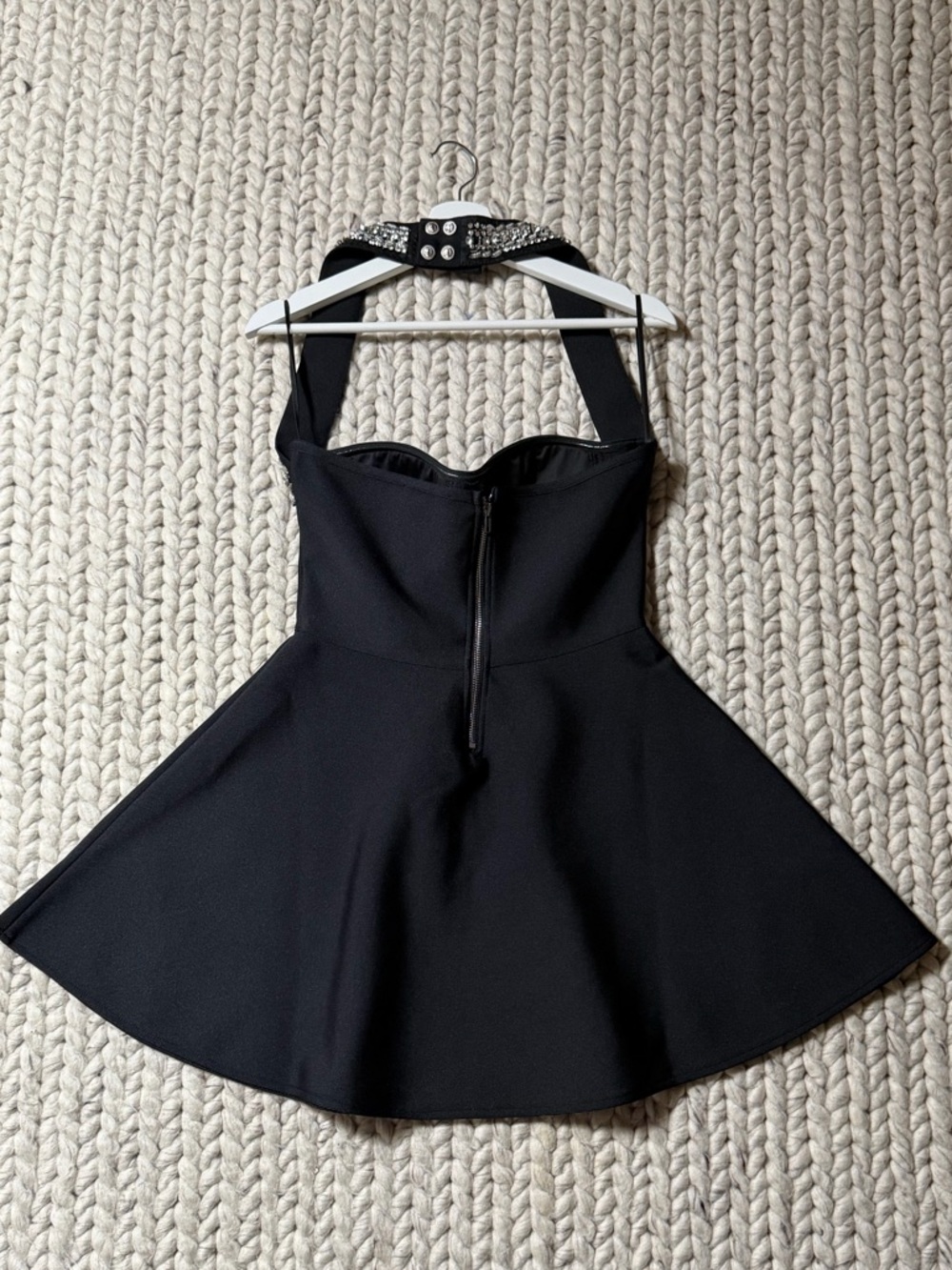 FASHIONOVA- Black Rhinestone Halter Fit-and-Flare Mini Dress - Picture 2 of 7